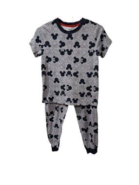 Disney Mickey Mouse Grey Pajama Set For women With Black Pattern Print - Size M